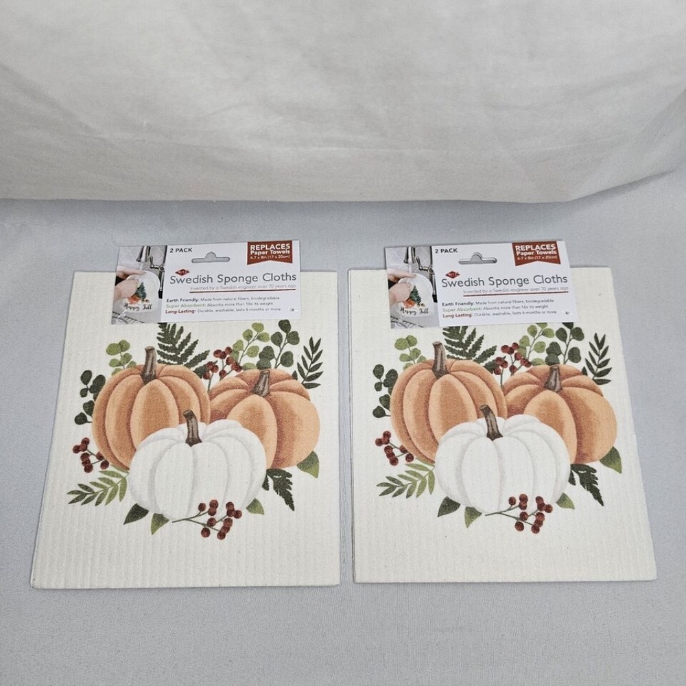 New Set of 2 Ritz Swedish Sponge Cloth 2 packs Fall Leaves Pumpkins 6.7" x 8"
